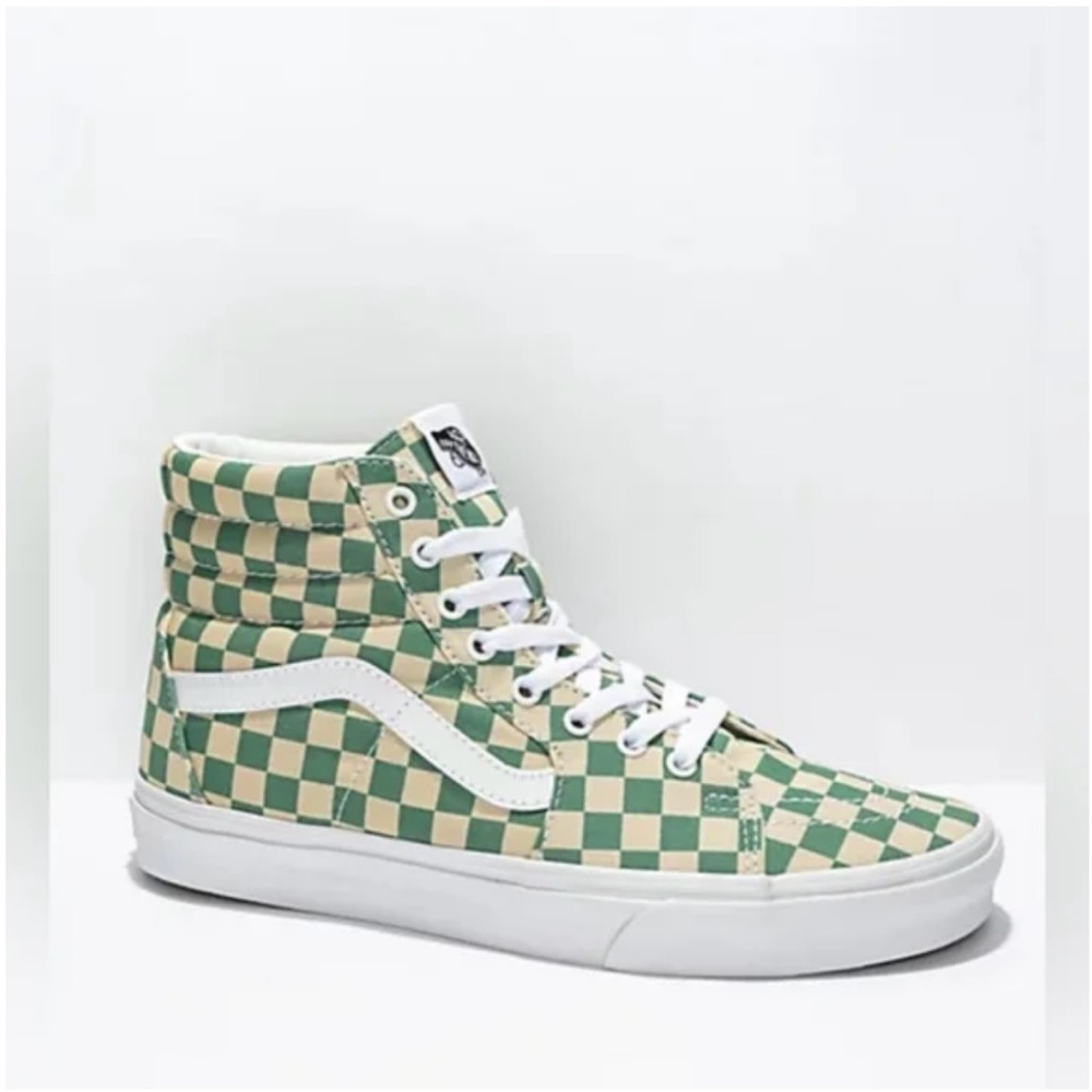 Vans Green and Cream Checkered High-Top Sneakers